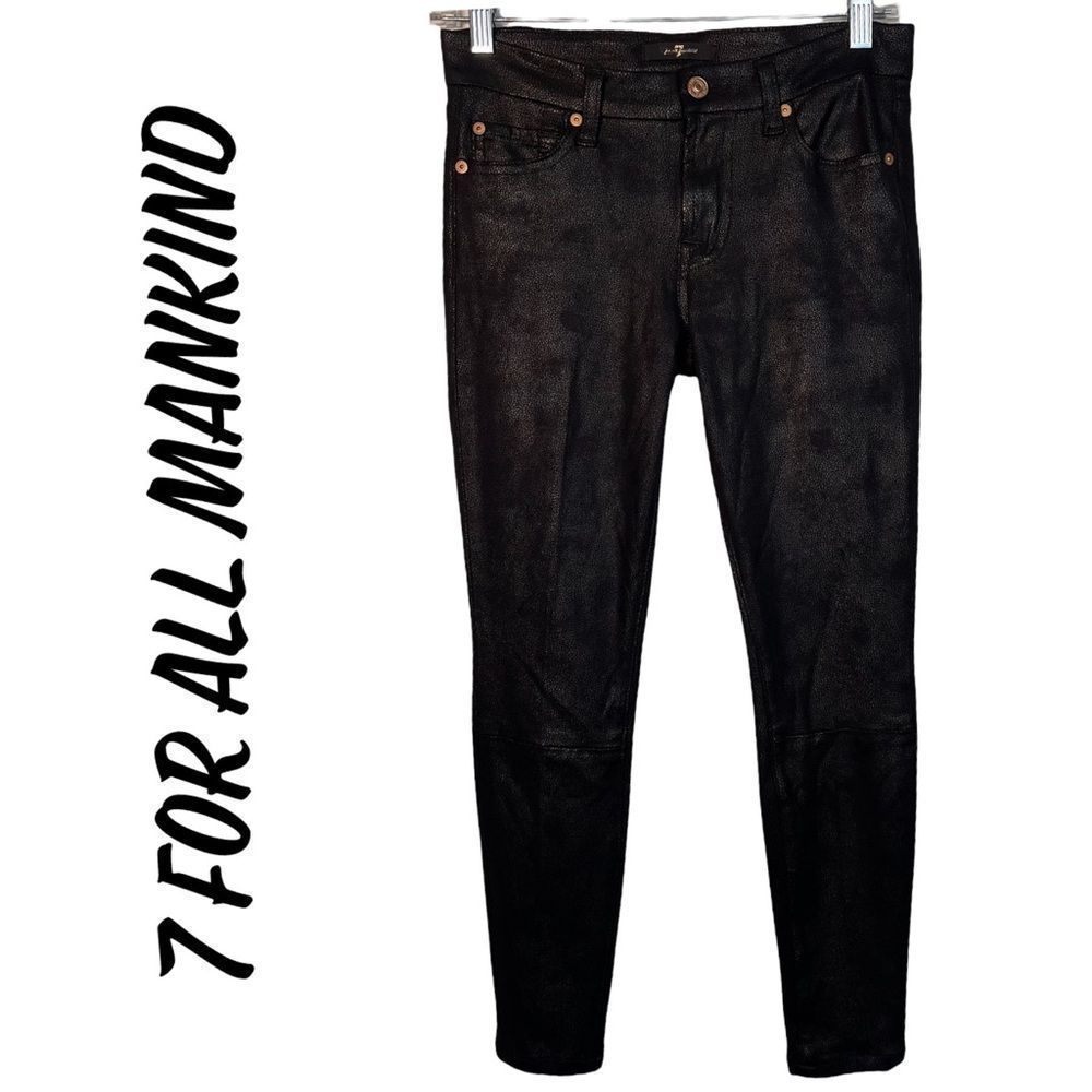 7 For All Mankind Faux Leather Look Skinny Pants Sz 25 Black